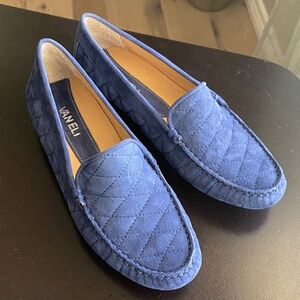 Vaneli Quilted Suede Loafers in Navy Blue